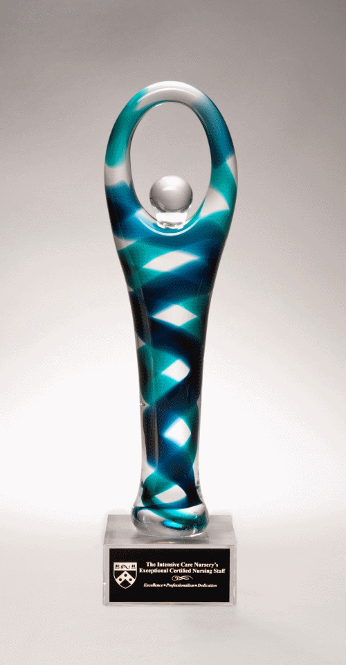 Contemporary Art Glass Sculpture with Blue Accent 